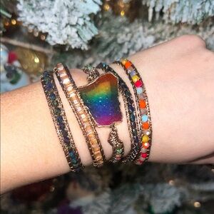 Multiple color irregular shaped natural stone wrap bracelet